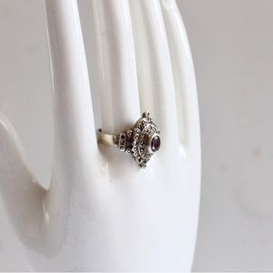 Antique marcasite and garnet sterling silver Thai princess ring